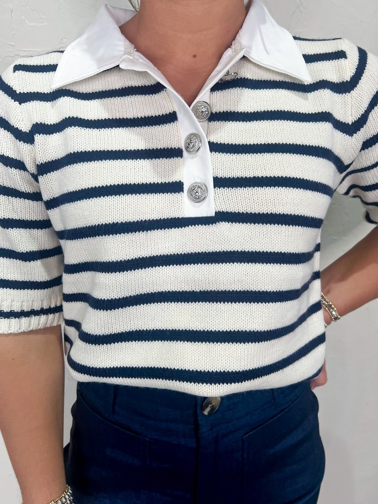 Gemma Striped Knit Polo - Revel Boutique