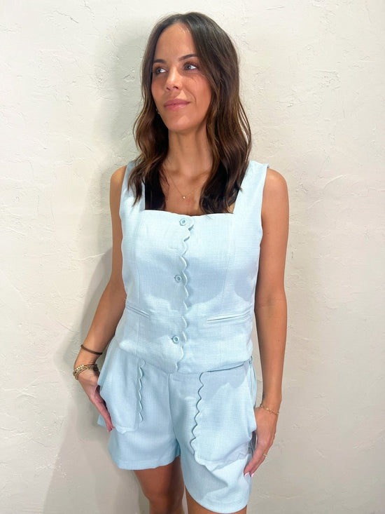 Get Suiting Scalloped Set - Baby Blue - Revel Boutique