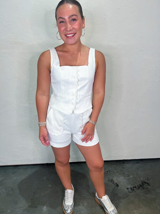 Load image into Gallery viewer, Get Suiting Scalloped Set - White - Revel Boutique

