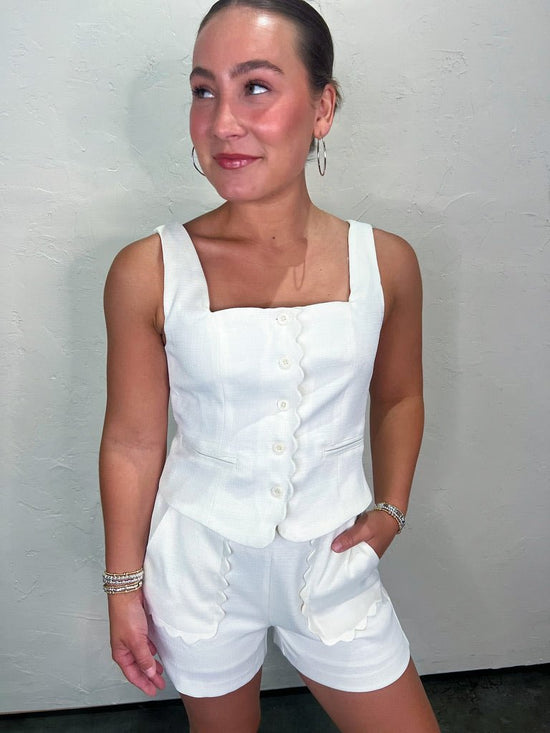 Load image into Gallery viewer, Get Suiting Scalloped Set - White - Revel Boutique
