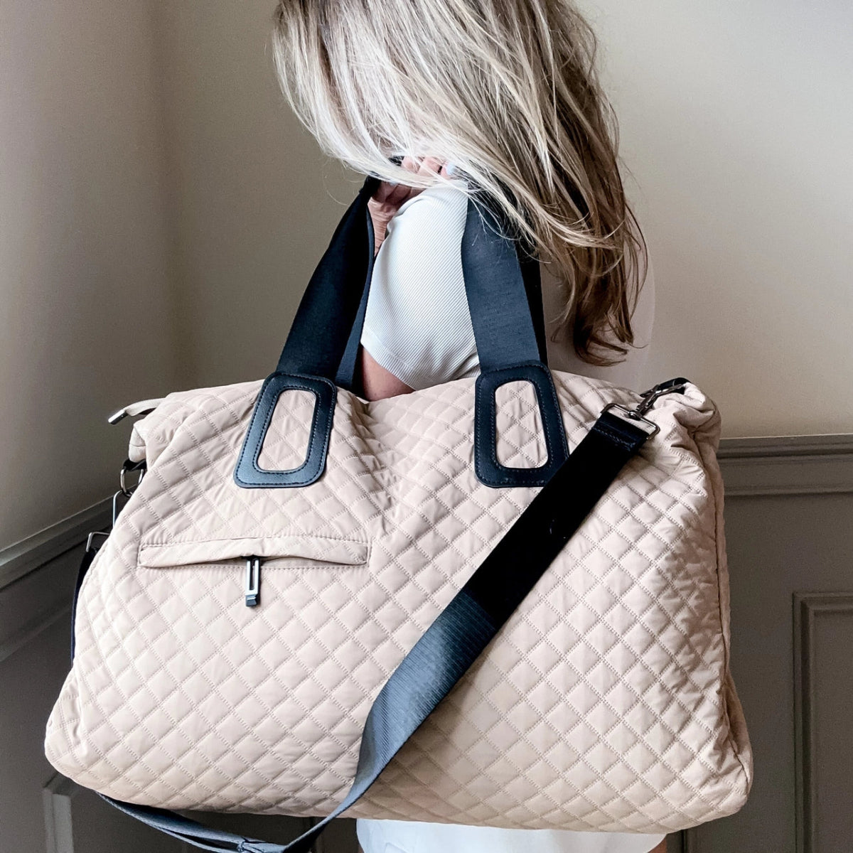 Getaway Quilted Weekender - Beige - Revel Boutique
