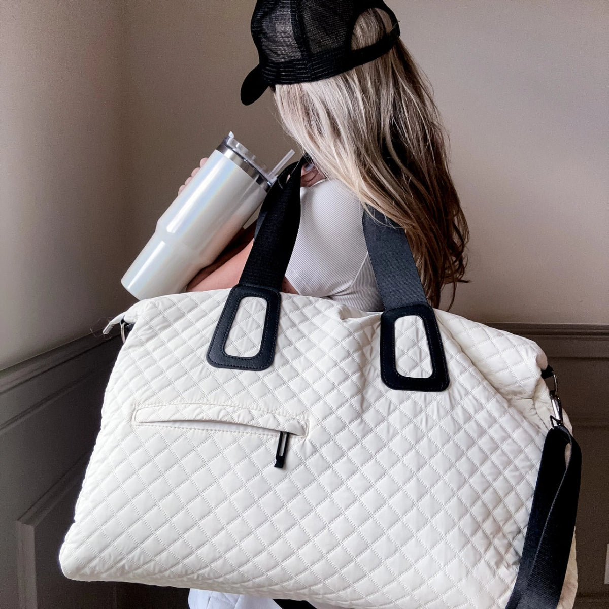 Getaway Quilted Weekender - Off White - Revel Boutique