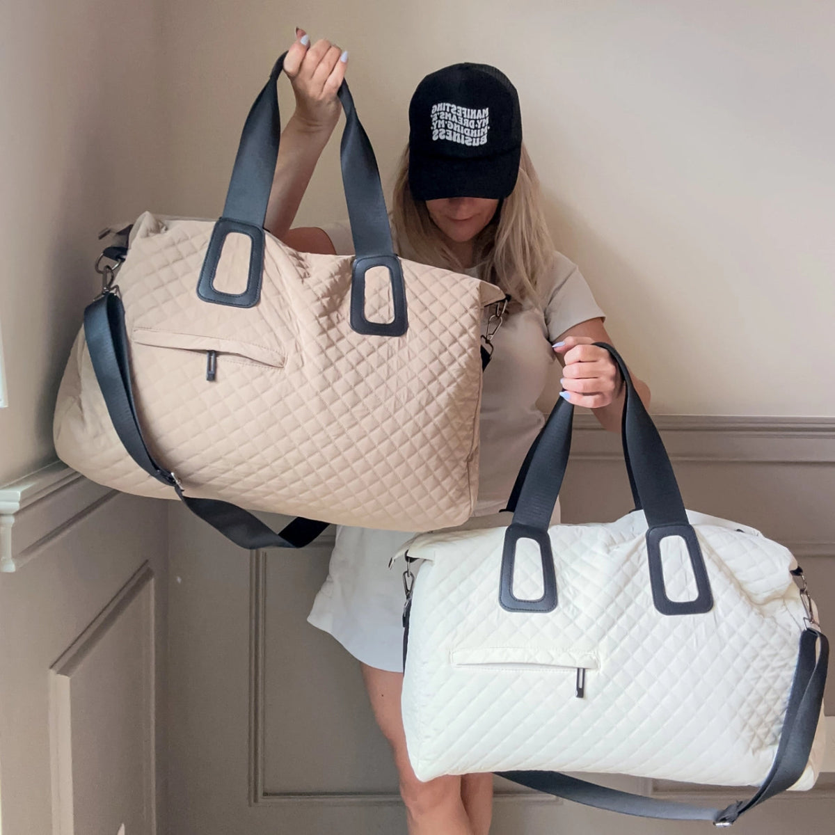 Getaway Quilted Weekender - Off White - Revel Boutique