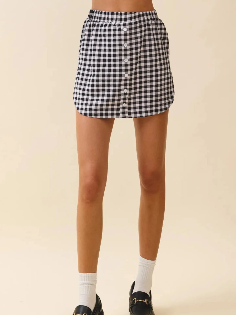 Gingham Skirt-Black - Revel Boutique