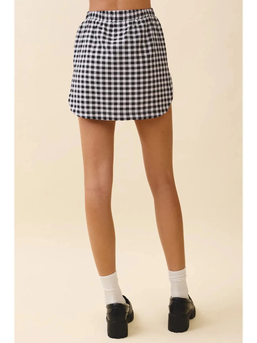 Gingham Skirt-Black - Revel Boutique