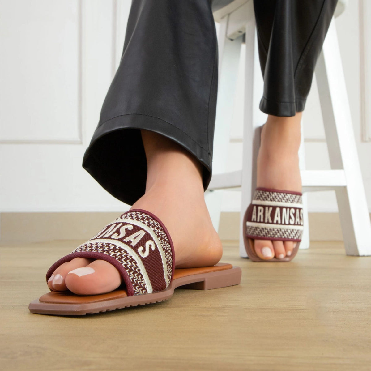 Go Arkansas Embroidered Sandals - Revel Boutique