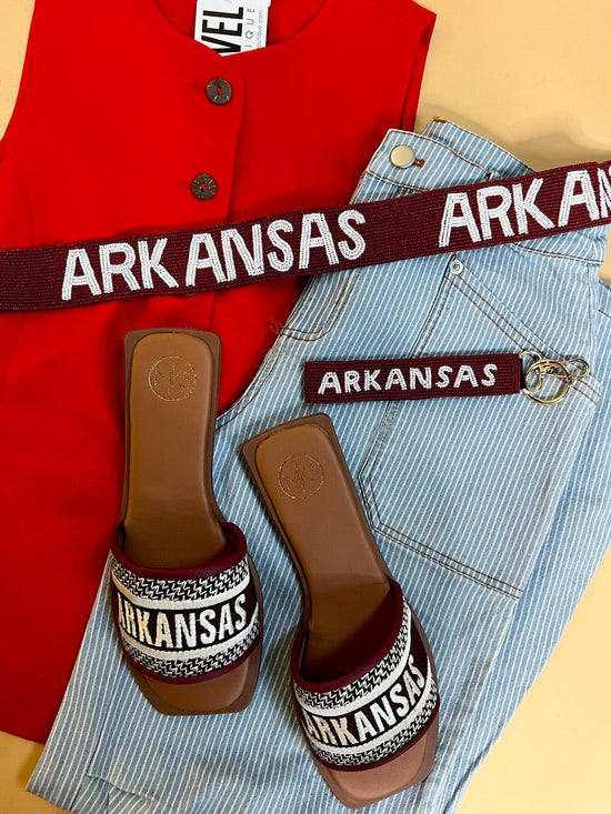 Load image into Gallery viewer, Go Arkansas Embroidered Sandals - Revel Boutique
