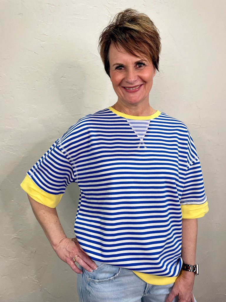 Go To Stripe Short Sleeve - Blue - Revel Boutique