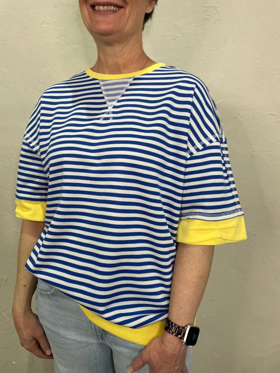 Load image into Gallery viewer, Go To Stripe Short Sleeve - Blue - Revel Boutique
