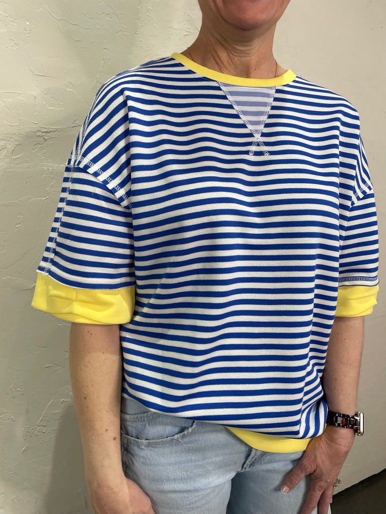 Go To Stripe Short Sleeve - Blue - Revel Boutique