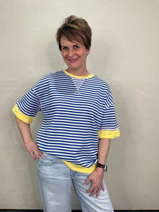 Go To Stripe Short Sleeve - Blue - Revel Boutique