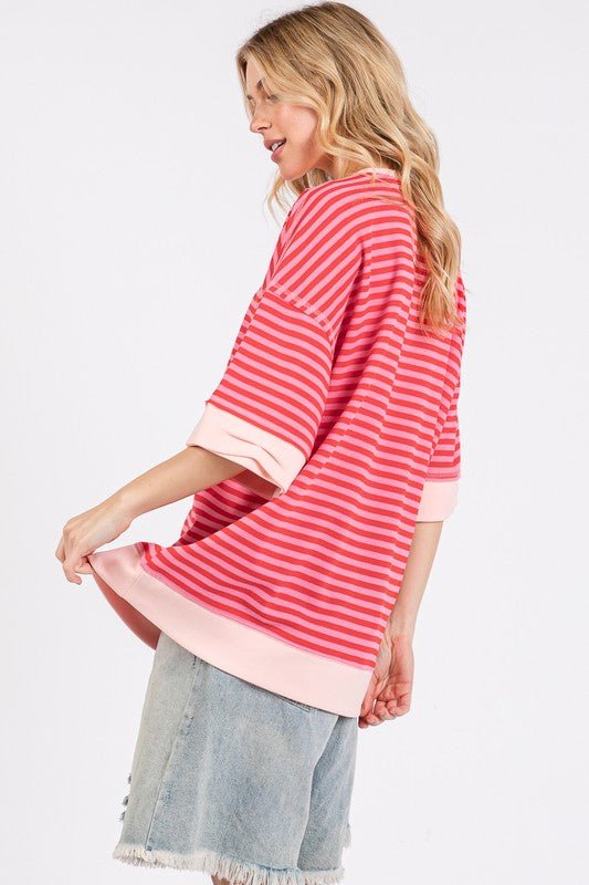 Go To Stripe Short Sleeve - Pink - Revel Boutique