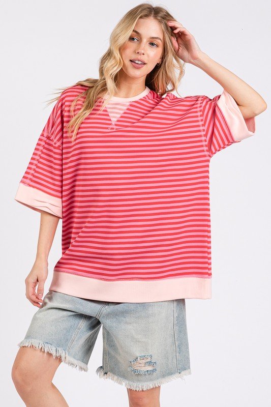 Go To Stripe Short Sleeve - Pink - Revel Boutique