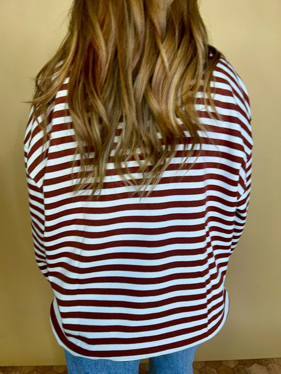 Load image into Gallery viewer, Going Viral Oversized Stripe Top - Chestnut/Ivory - Revel Boutique
