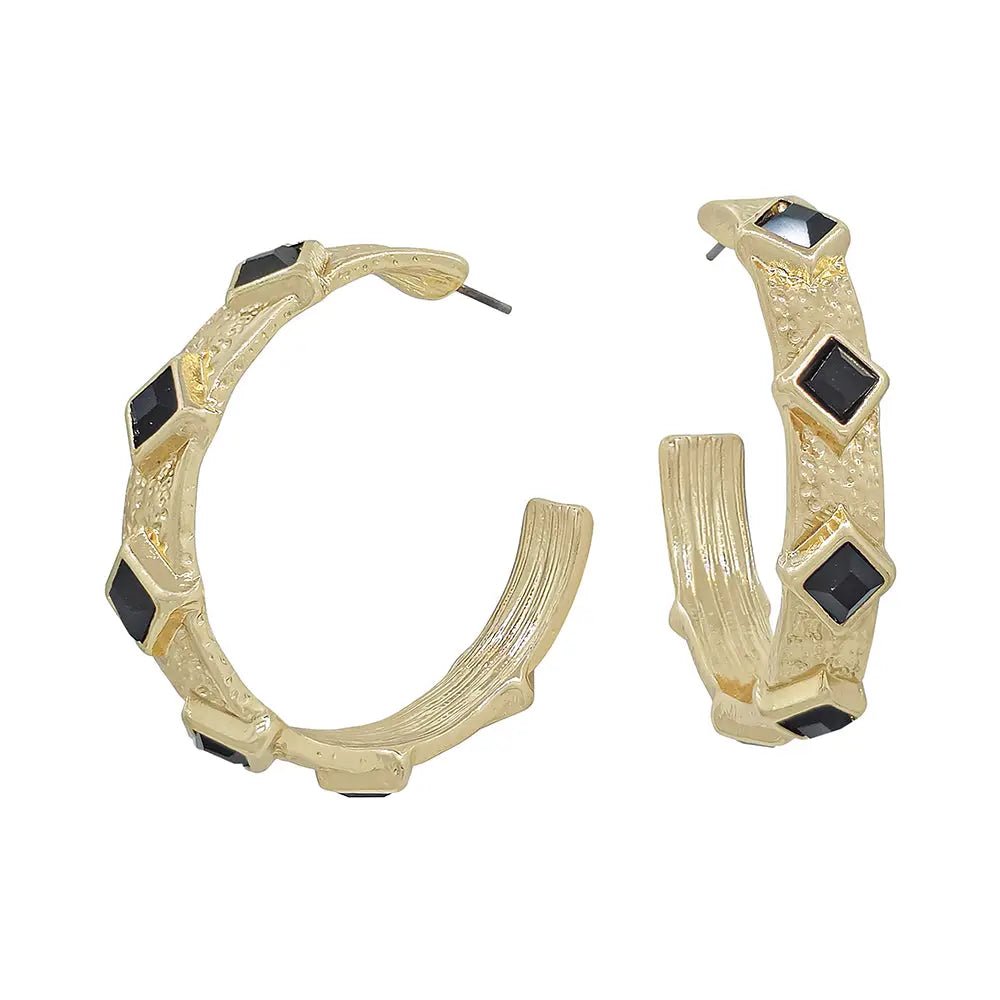 Gold + Black Textured Hoop - Revel Boutique