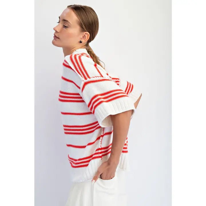Goldie Crew Sweater - Hot Coral - Revel Boutique