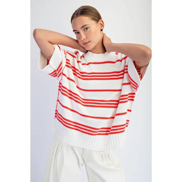 Goldie Crew Sweater - Hot Coral - Revel Boutique