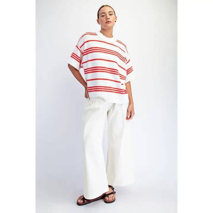 Goldie Crew Sweater - Hot Coral - Revel Boutique