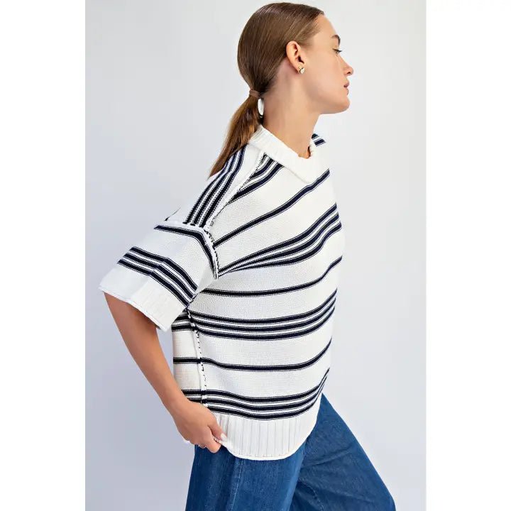 Goldie Crew Sweater - Navy - Revel Boutique