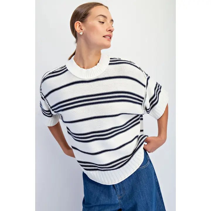 Goldie Crew Sweater - Navy - Revel Boutique