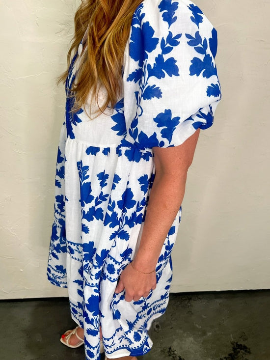 Grace Blue Leaves Dress - Revel Boutique