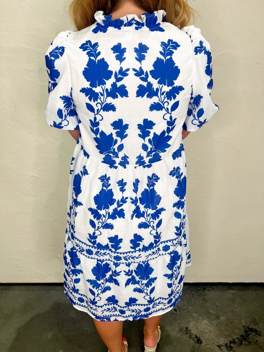 Grace Blue Leaves Dress - Revel Boutique