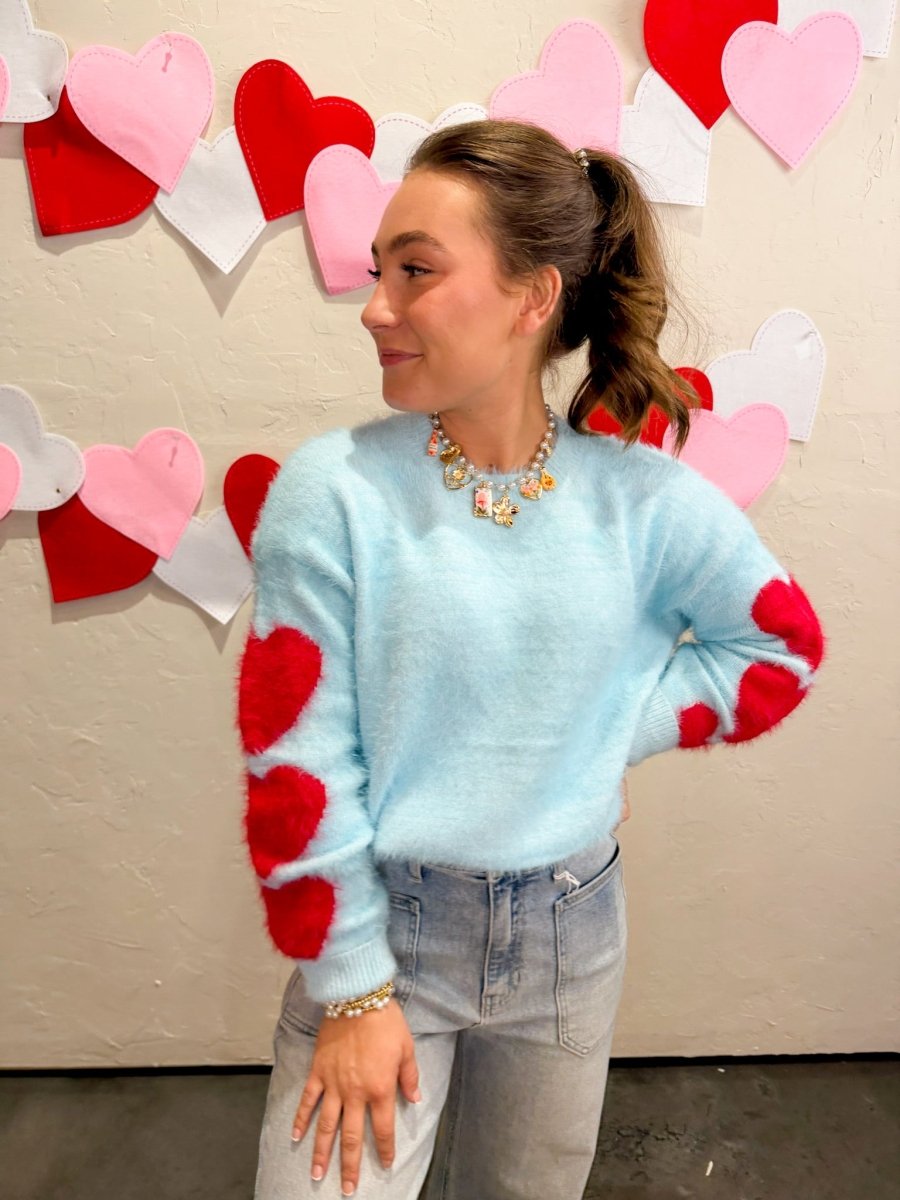 Heart on My Sleeve Sweater - Baby Blue - Revel Boutique