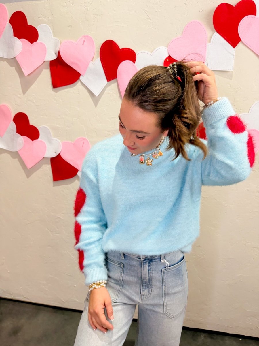 Heart on My Sleeve Sweater - Baby Blue - Revel Boutique