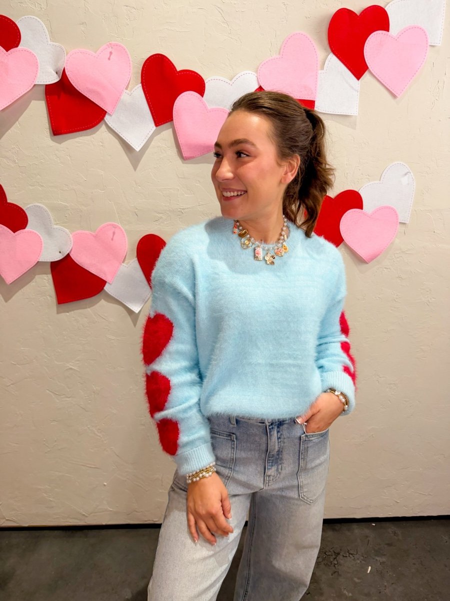 Heart on My Sleeve Sweater - Baby Blue - Revel Boutique