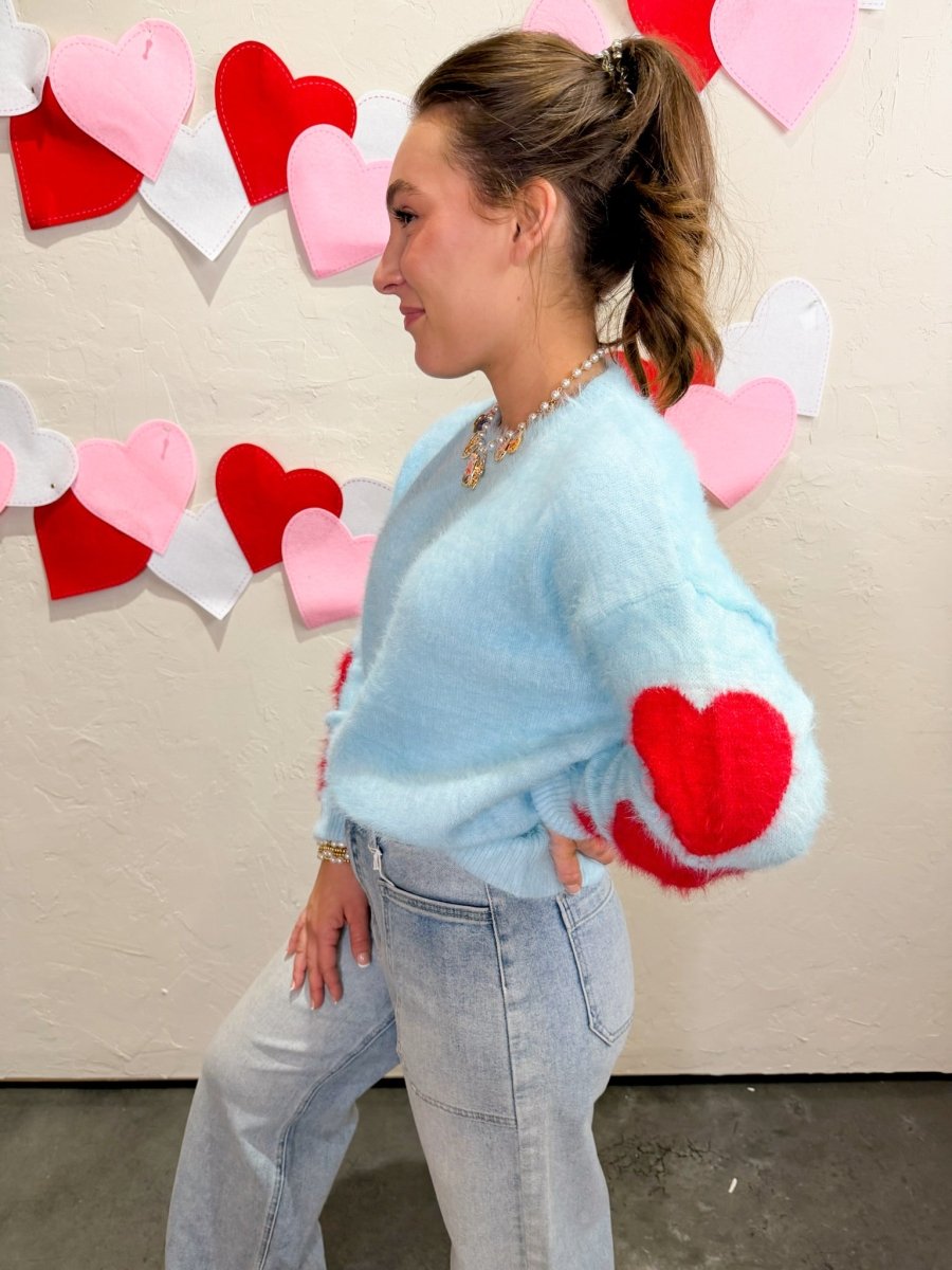 Heart on My Sleeve Sweater - Baby Blue - Revel Boutique