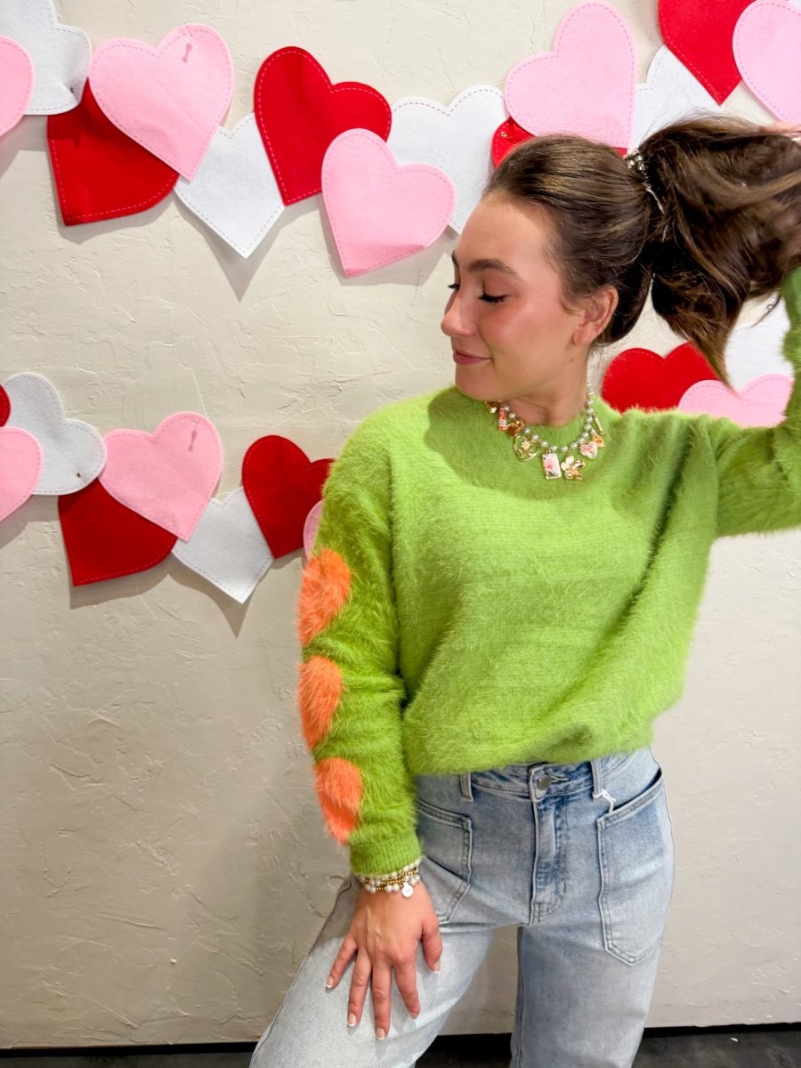 Heart on My Sleeve Sweater - Pistachio - Revel Boutique