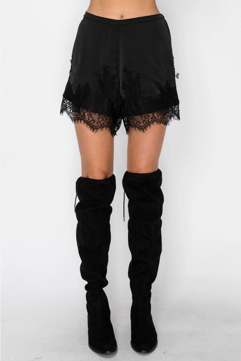 Heirloom Lace-Trim Shorts-Black - Revel Boutique
