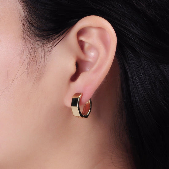 Hexagonal Huggie Hoops - Revel Boutique