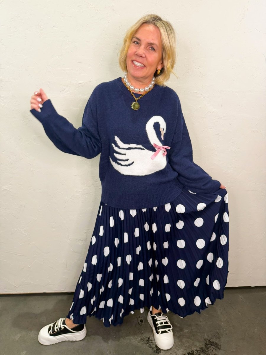 Hot Spot Midi Skirt - Navy - Revel Boutique