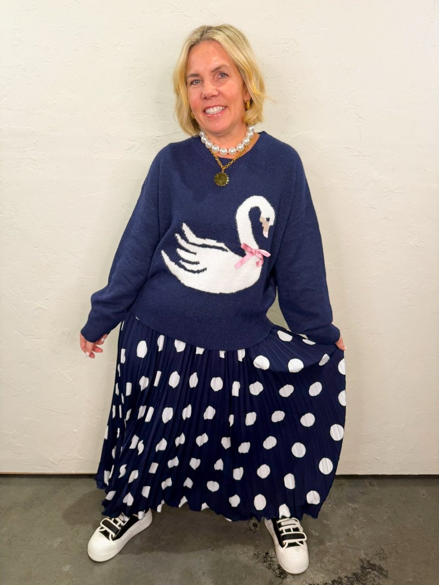 Hot Spot Midi Skirt - Navy - Revel Boutique