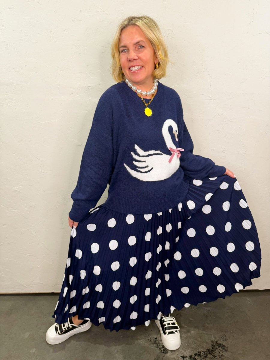 Hot Spot Midi Skirt - Navy - Revel Boutique