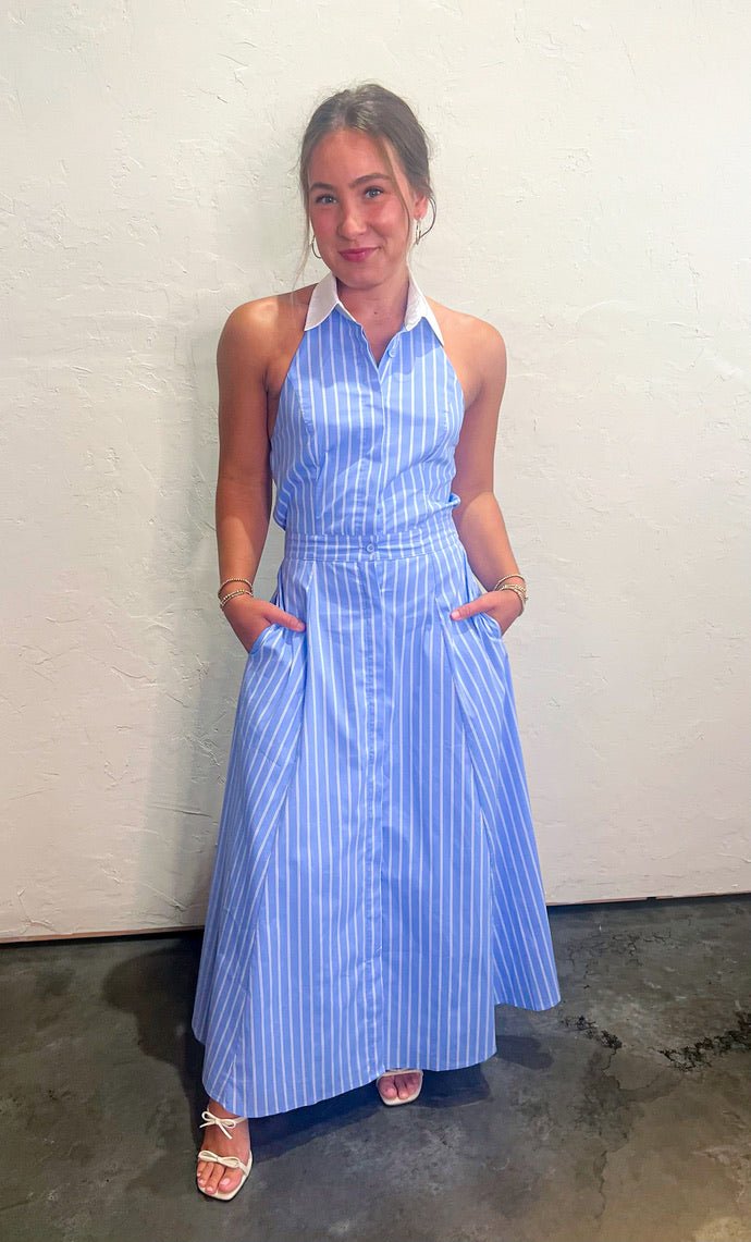 Hudson Pinstripe Dress - Light Blue - Revel Boutique Hudson Pinstripe Dress - Light Blue - Revel Boutique
