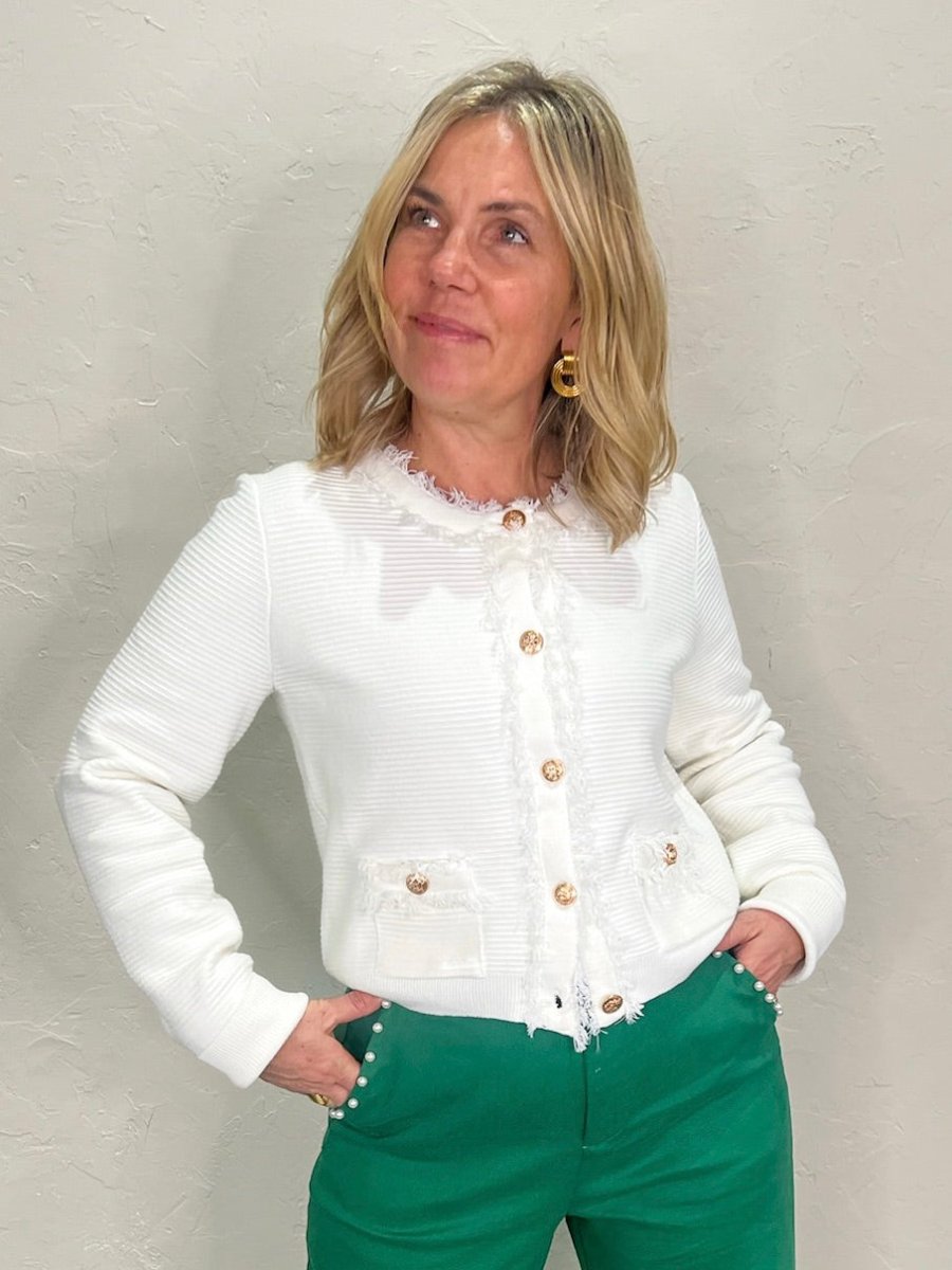Jaclyn Fray Jacket - White - Revel Boutique