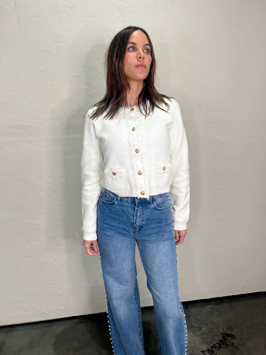 Jaclyn Fray Jacket - White - Revel Boutique