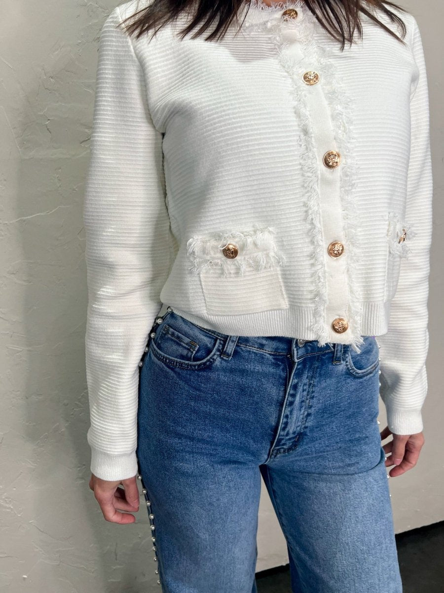 Jaclyn Fray Jacket - White - Revel Boutique