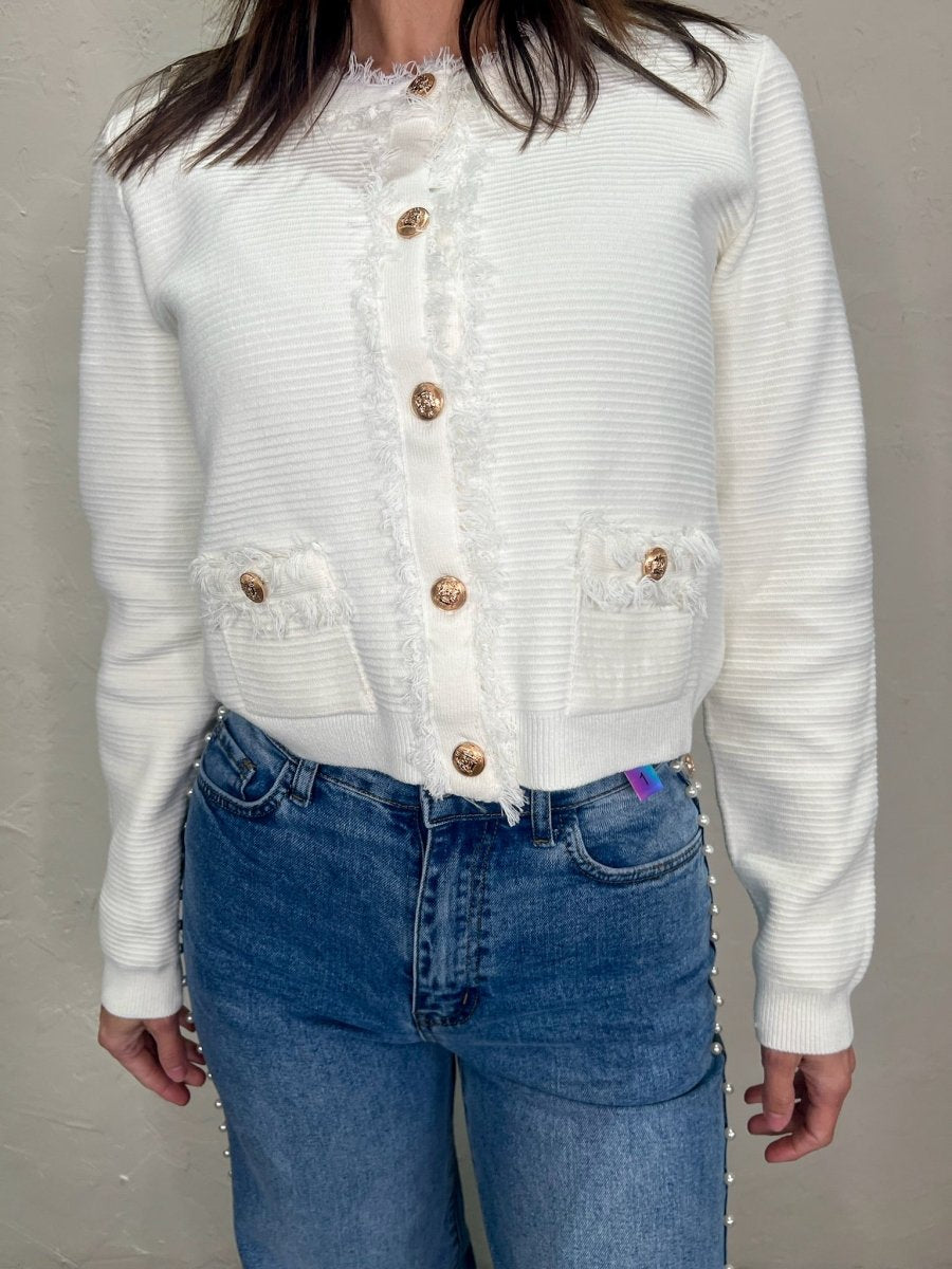 Jaclyn Fray Jacket - White - Revel Boutique