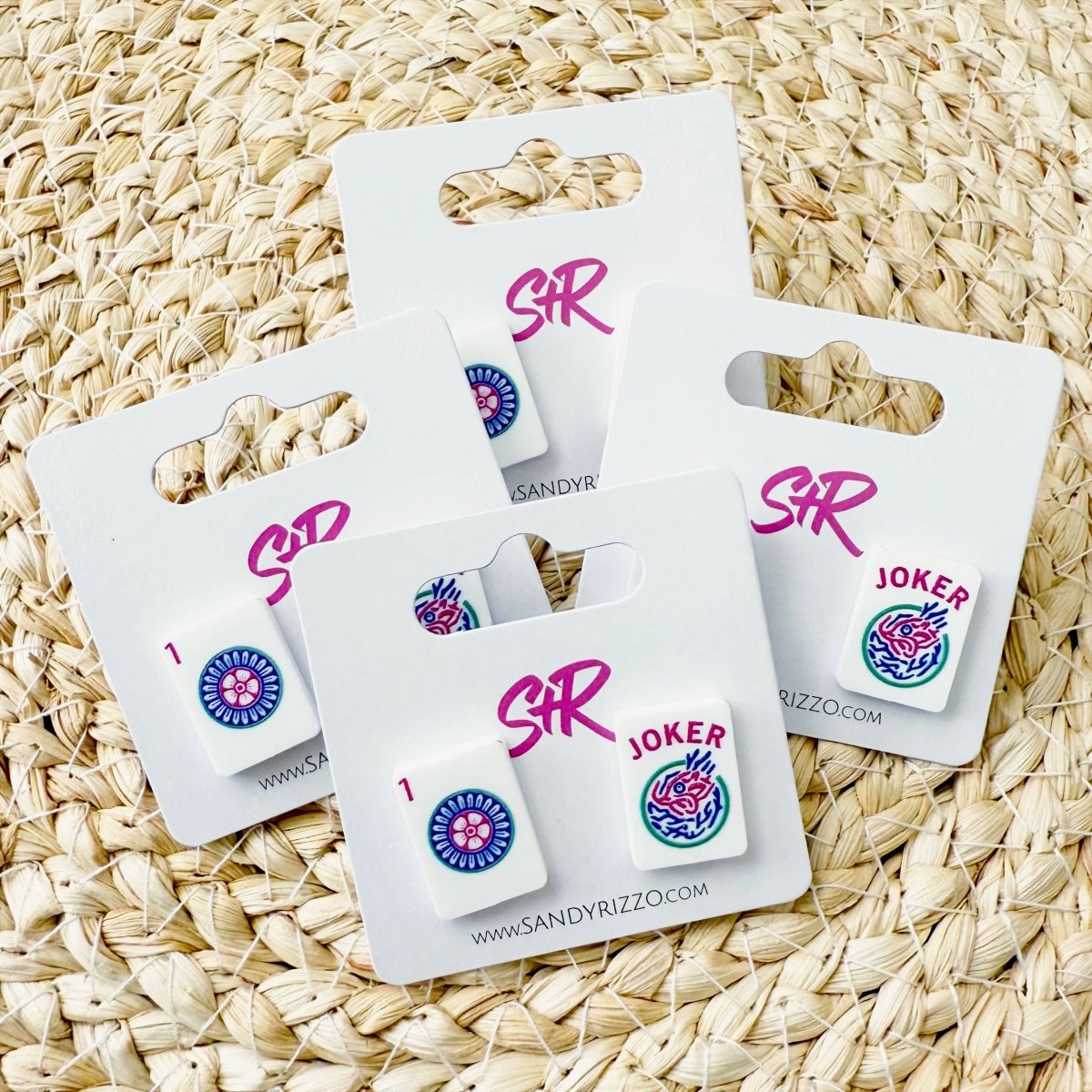 Joker Jewel Tone Acrylic Mahjong Stud Earring - Revel Boutique