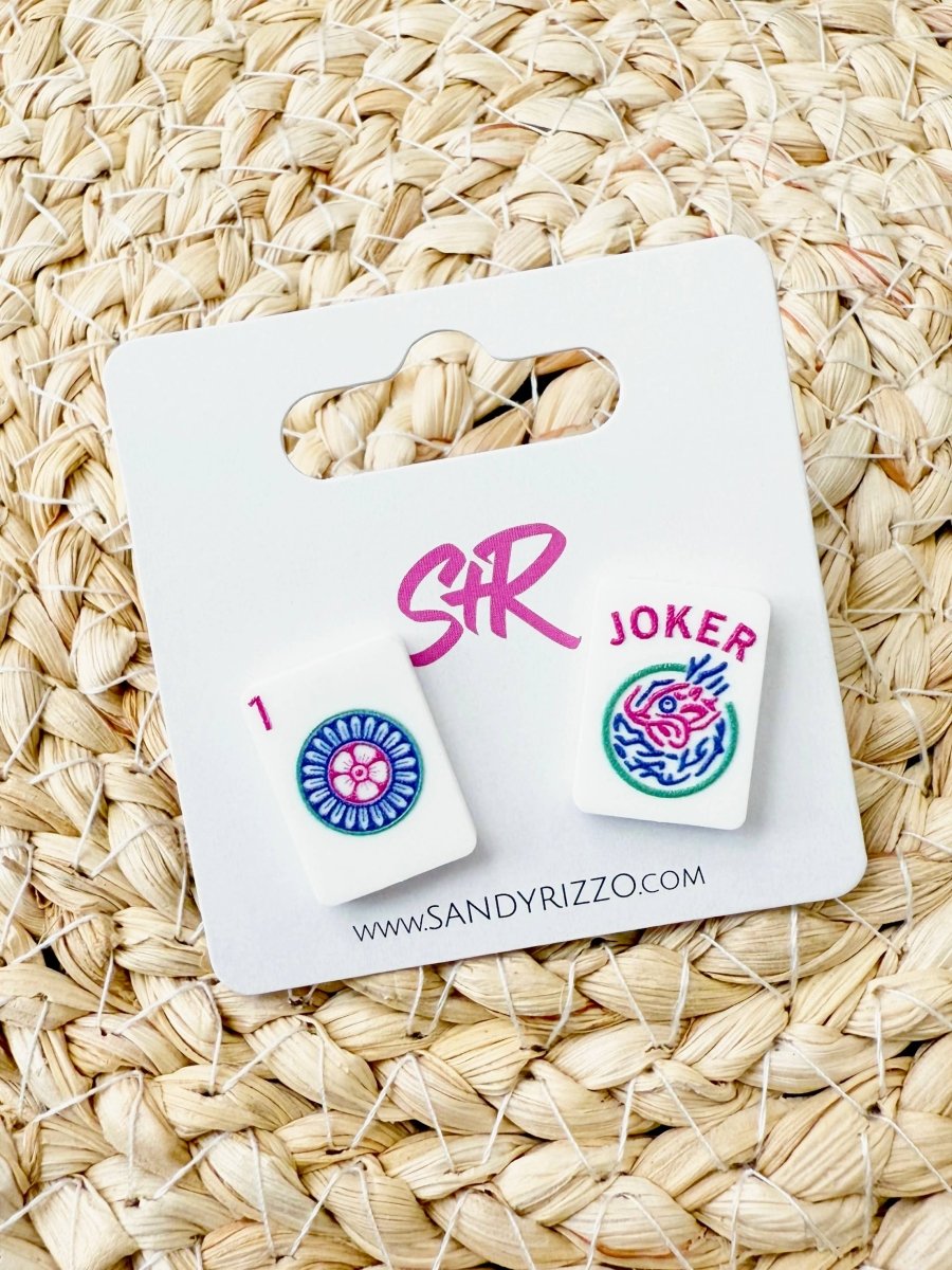 Joker Jewel Tone Acrylic Mahjong Stud Earring - Revel Boutique