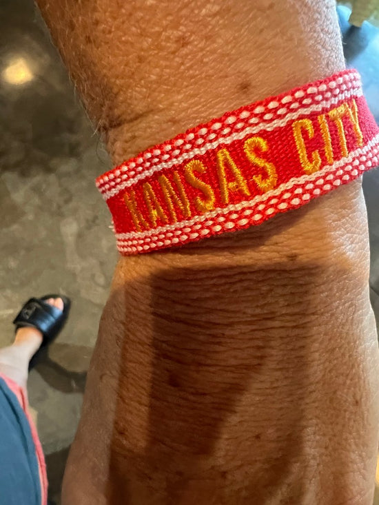 Kansas City Embroidered Bracelet - Red - Revel Boutique