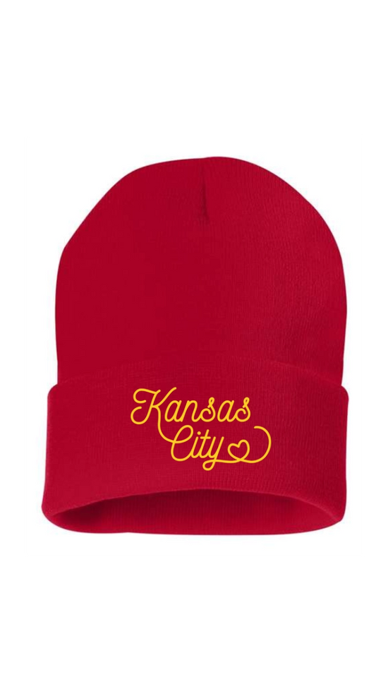 Kansas City Script Beanie - Red - Revel Boutique
