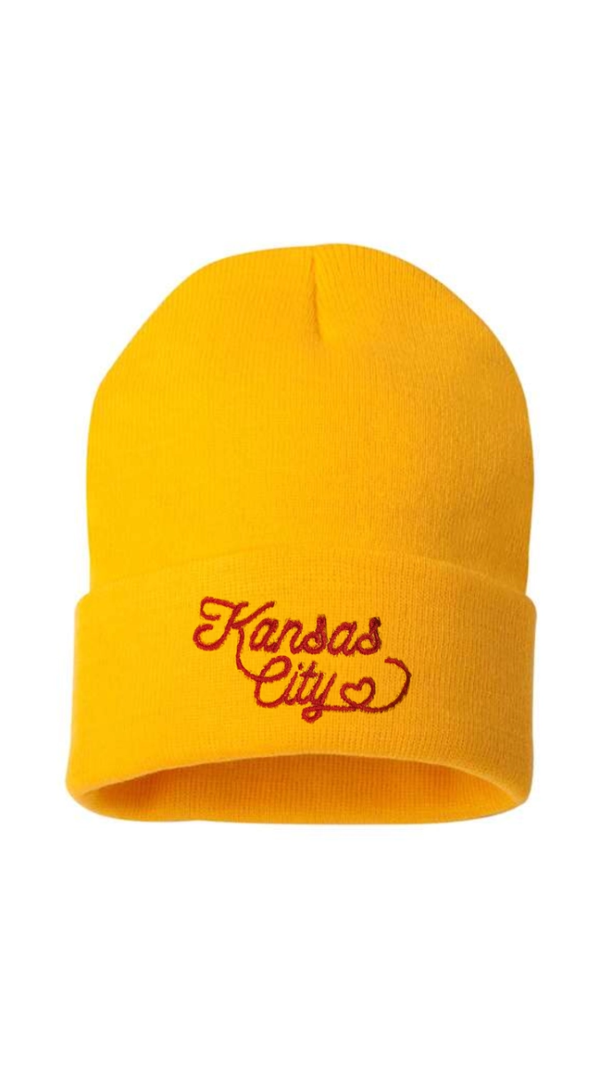 Kansas City Script Beanie - Yellow - Revel Boutique