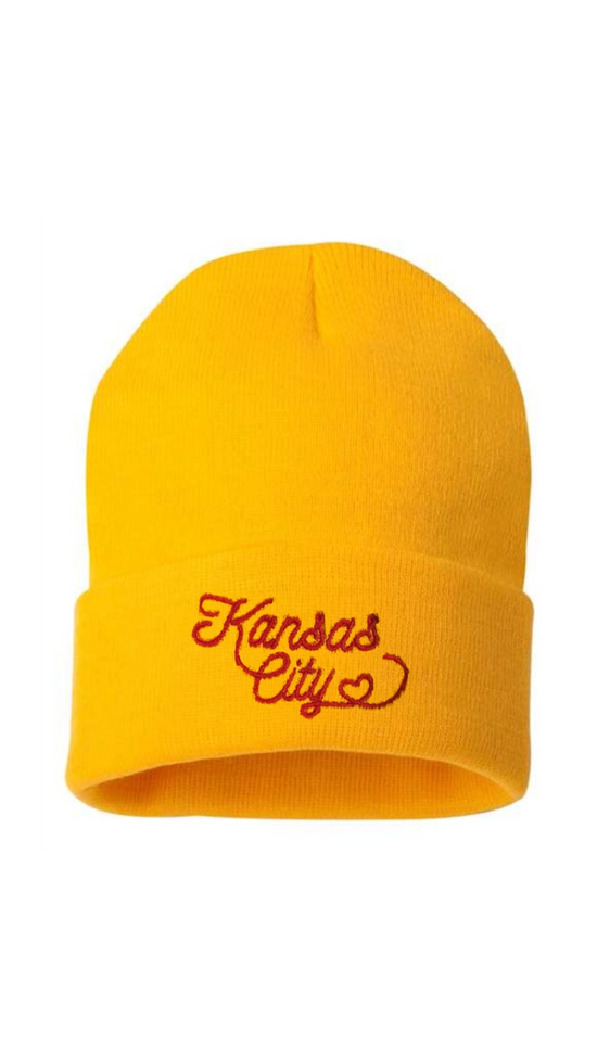 Kansas City Script Beanie - Yellow - Revel Boutique