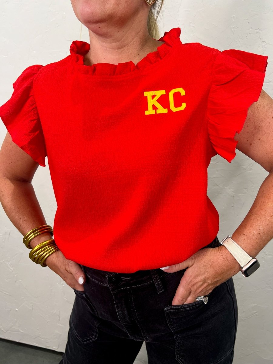 KC Embroidered Flounce Top - Revel Boutique