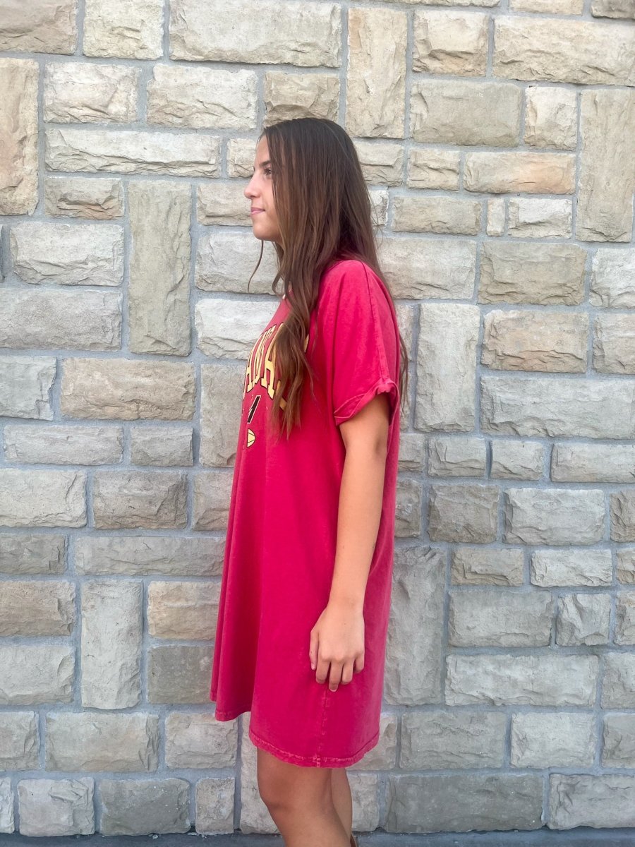 KC Graphic Tee Dress - Red - Revel Boutique