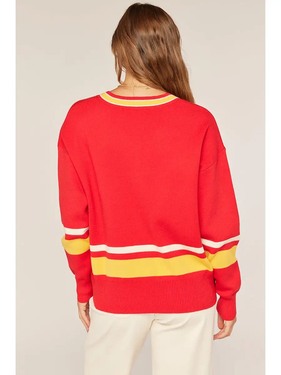 KC Varsity V-Neck Sweater - Revel Boutique
